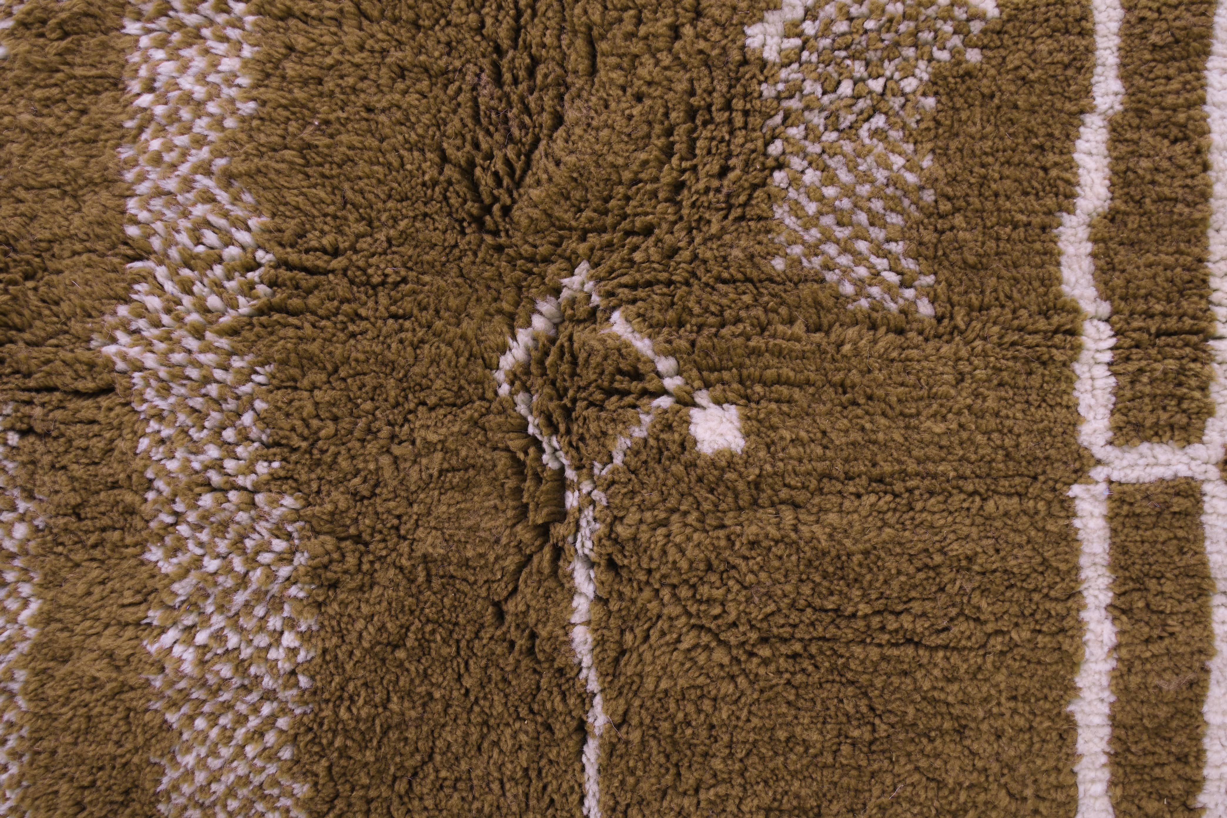 Moroccan Rug Handmade Wool 7x10 - Olive Green Neutral Modern Boho Area Rug for Living Room Bedroom - Mrirt Berber