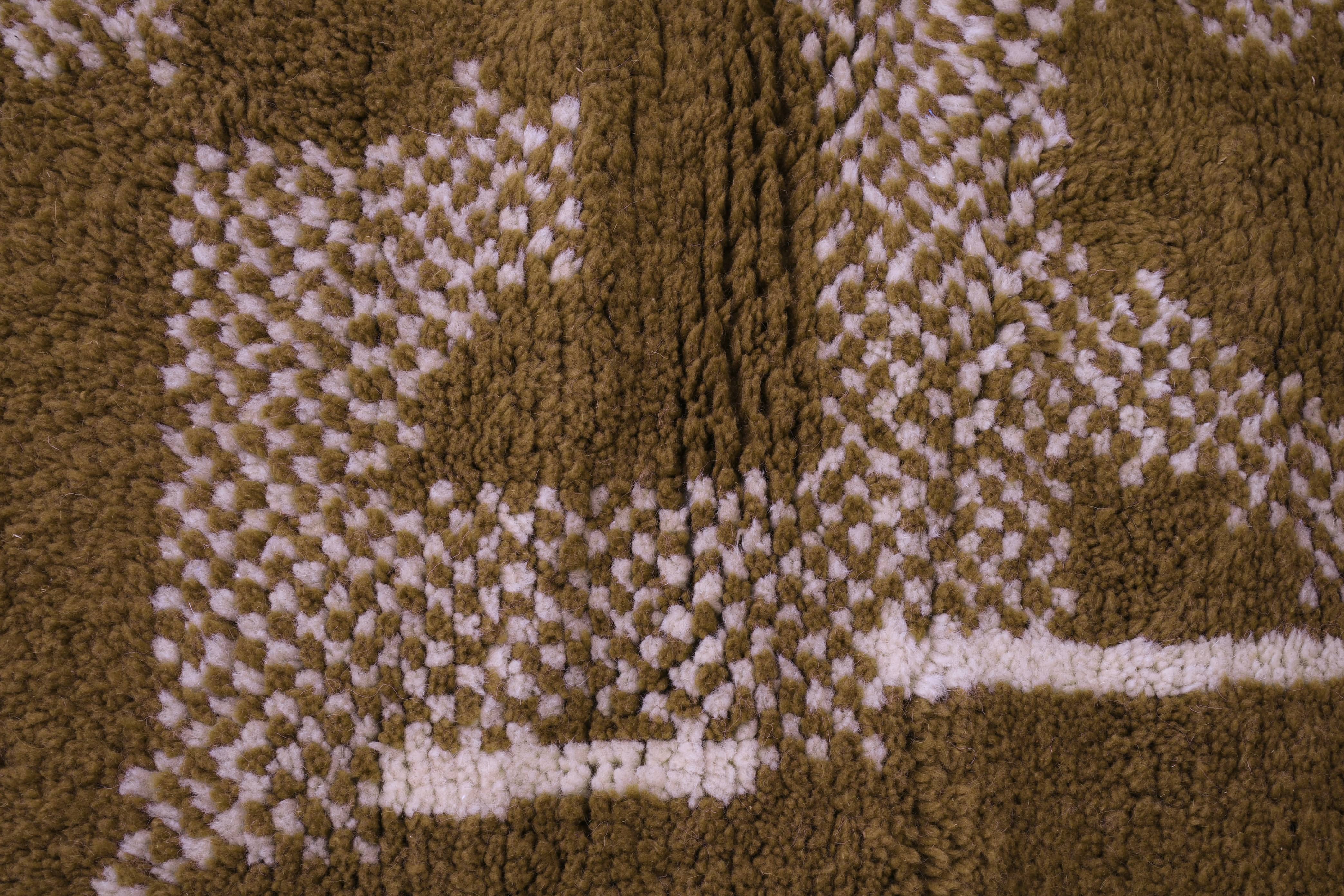 Moroccan Rug Handmade Wool 7x10 - Olive Green Neutral Modern Boho Area Rug for Living Room Bedroom - Mrirt Berber