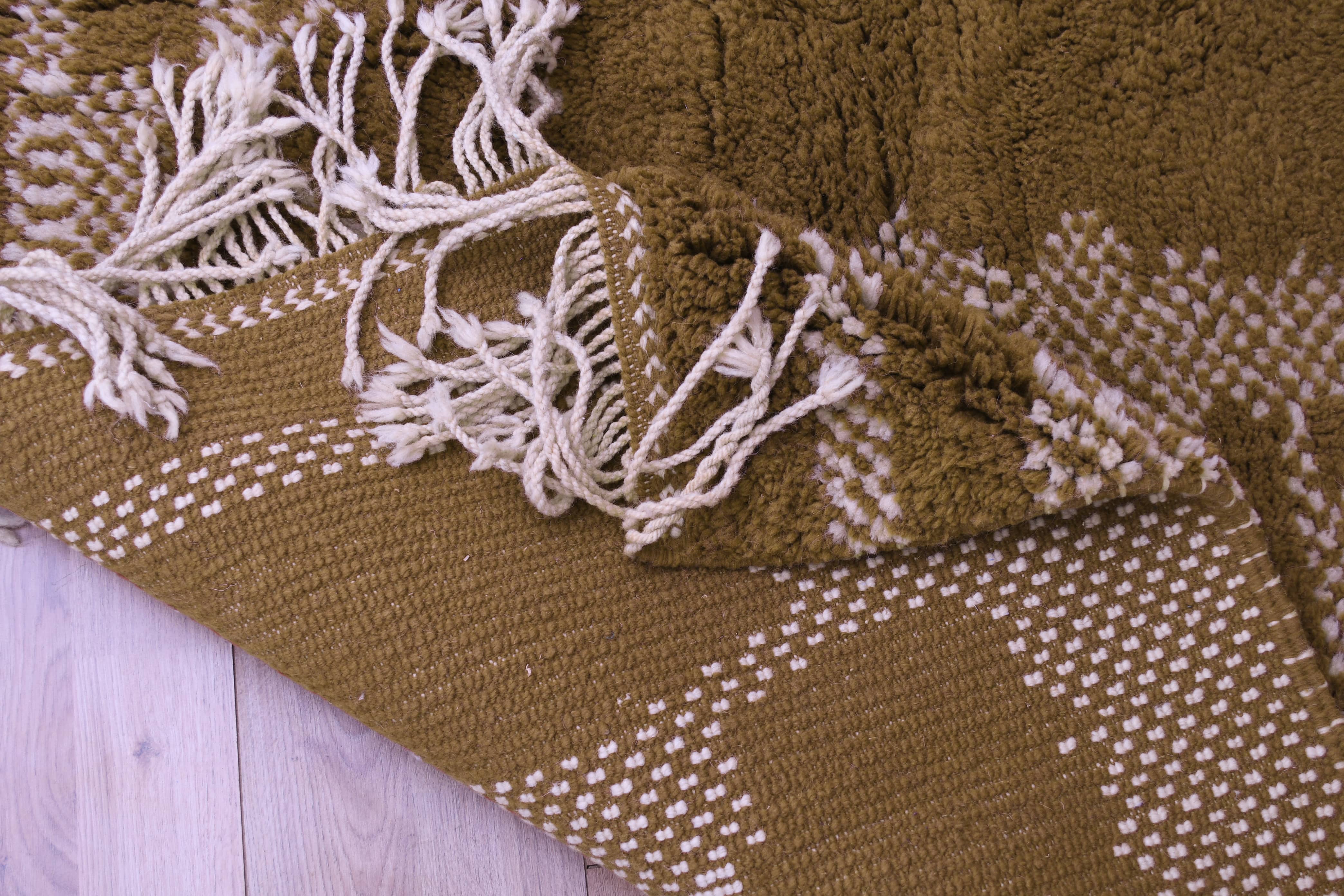 Moroccan Rug Handmade Wool 7x10 - Olive Green Neutral Modern Boho Area Rug for Living Room Bedroom - Mrirt Berber