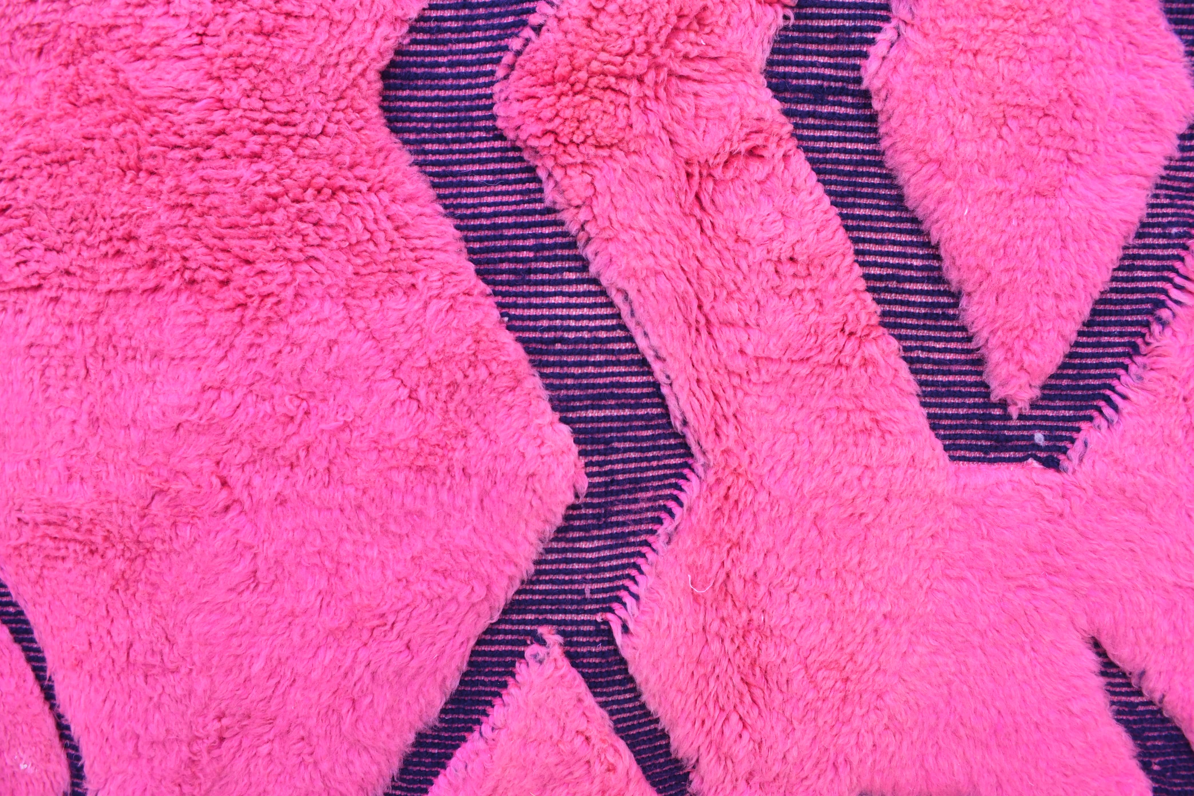 Moroccan Rug Handmade Wool 7x9 - Pink Black Geometric Boho Area Rug for Living Room Bedroom - Mrirt