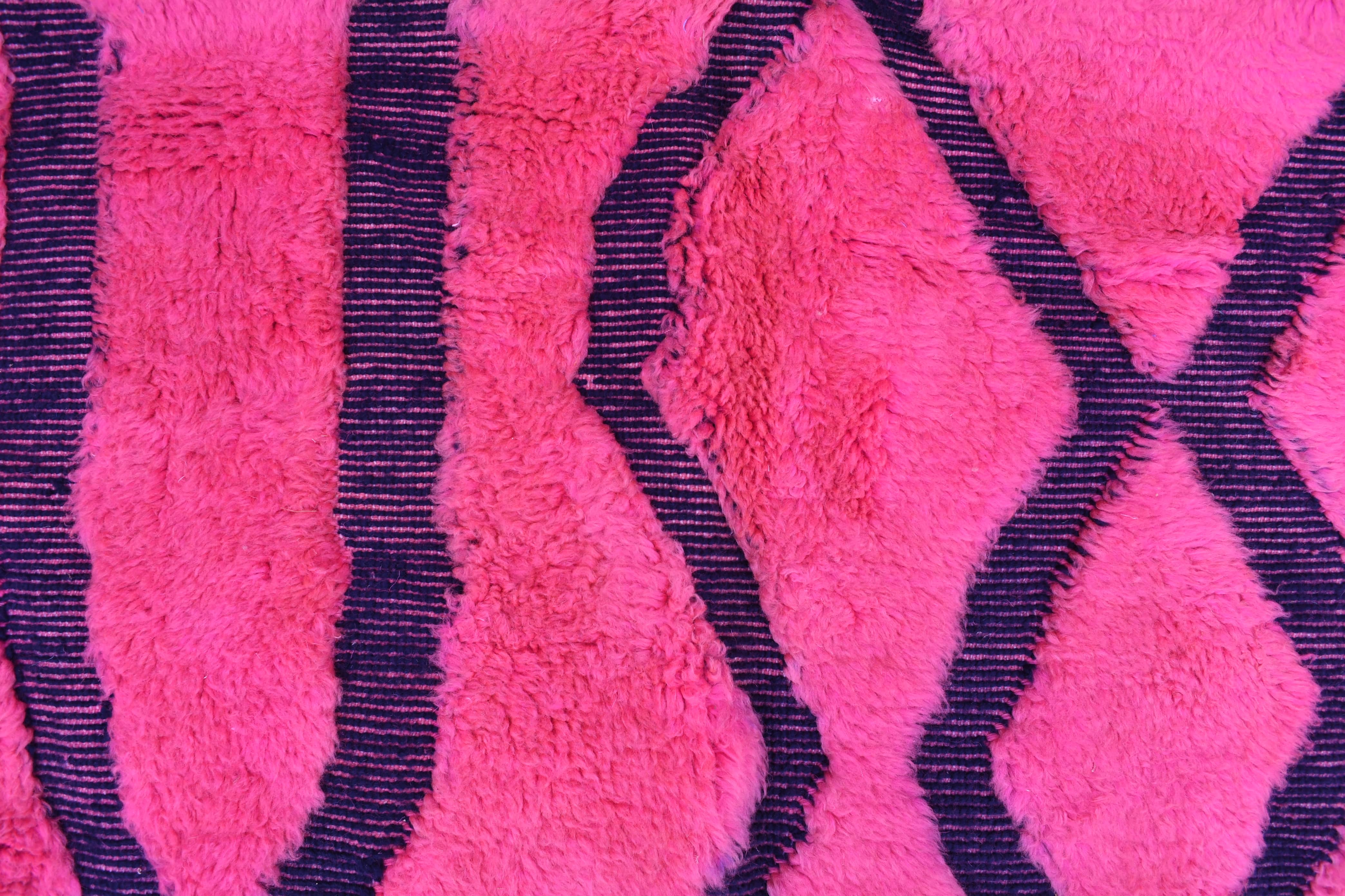 Moroccan Rug Handmade Wool 7x9 - Pink Black Geometric Boho Area Rug for Living Room Bedroom - Mrirt