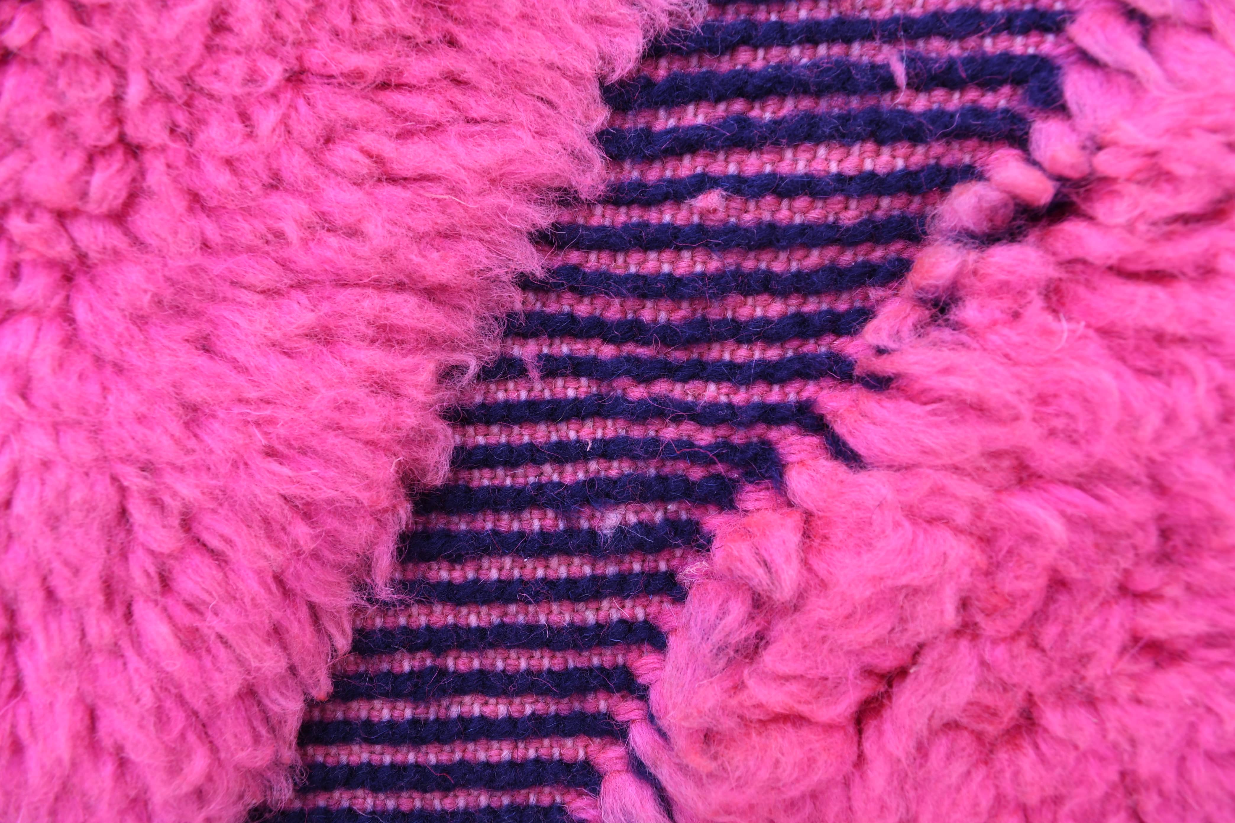 Moroccan Rug Handmade Wool 7x9 - Pink Black Geometric Boho Area Rug for Living Room Bedroom - Mrirt