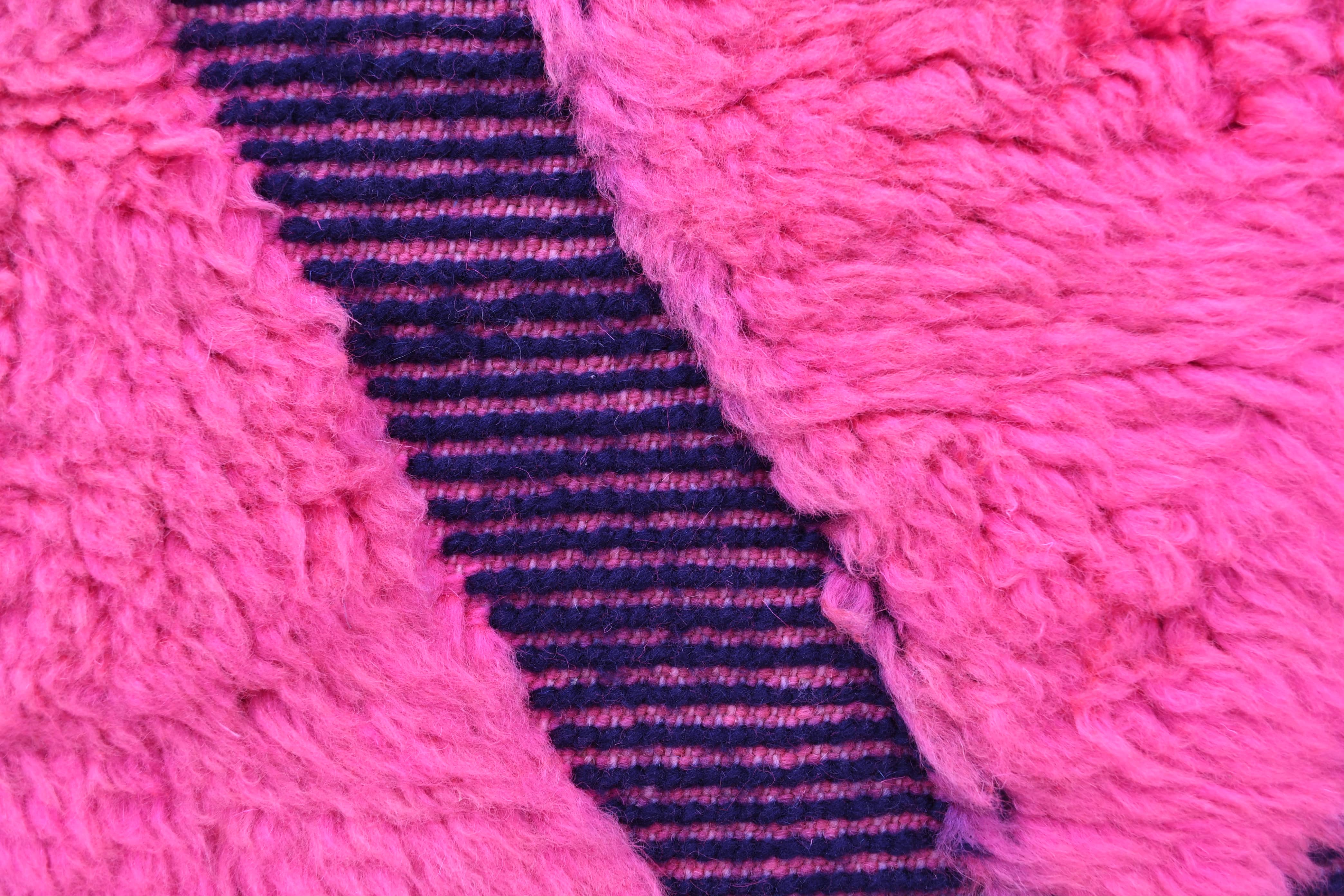Moroccan Rug Handmade Wool 7x9 - Pink Black Geometric Boho Area Rug for Living Room Bedroom - Mrirt