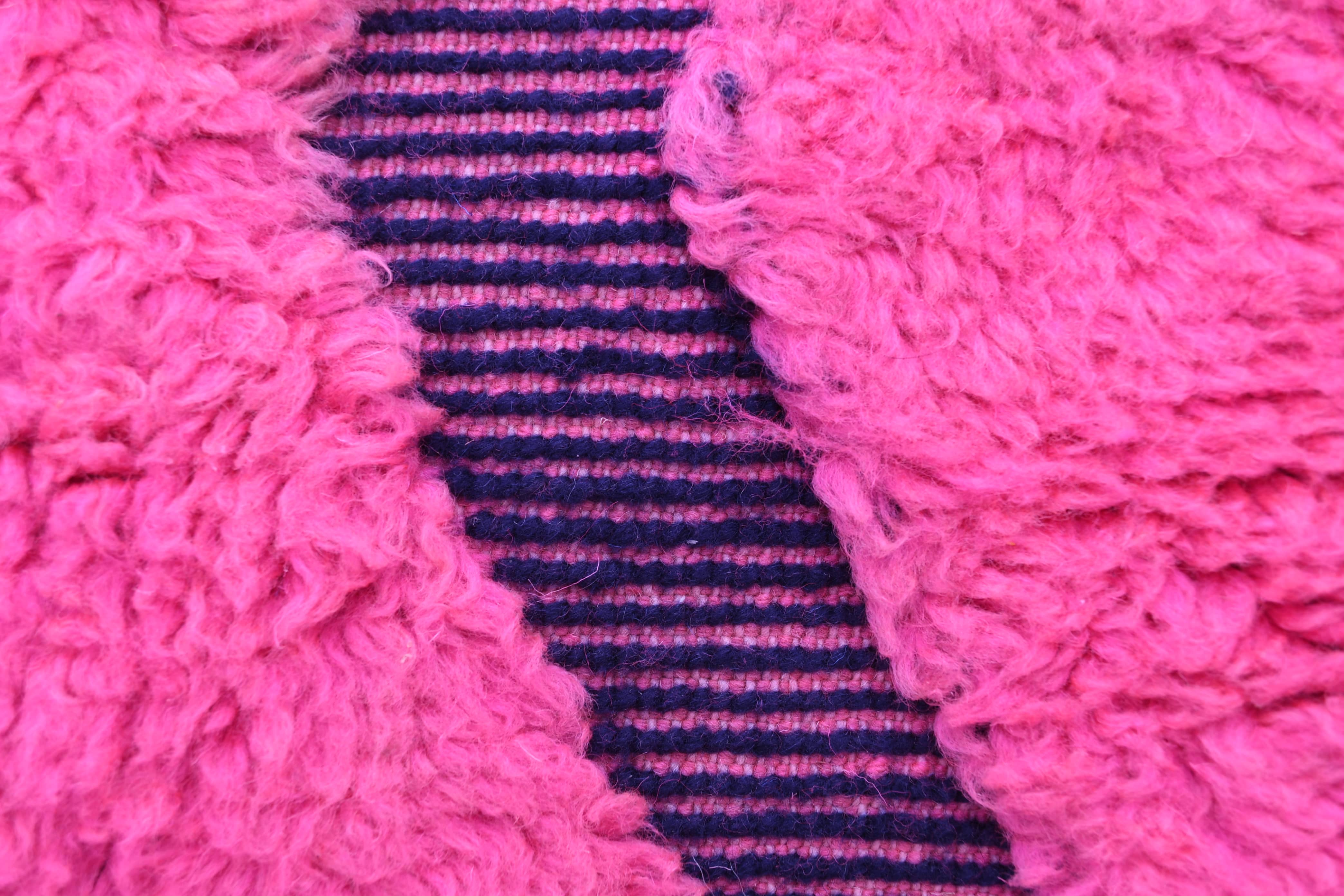Moroccan Rug Handmade Wool 7x9 - Pink Black Geometric Boho Area Rug for Living Room Bedroom - Mrirt