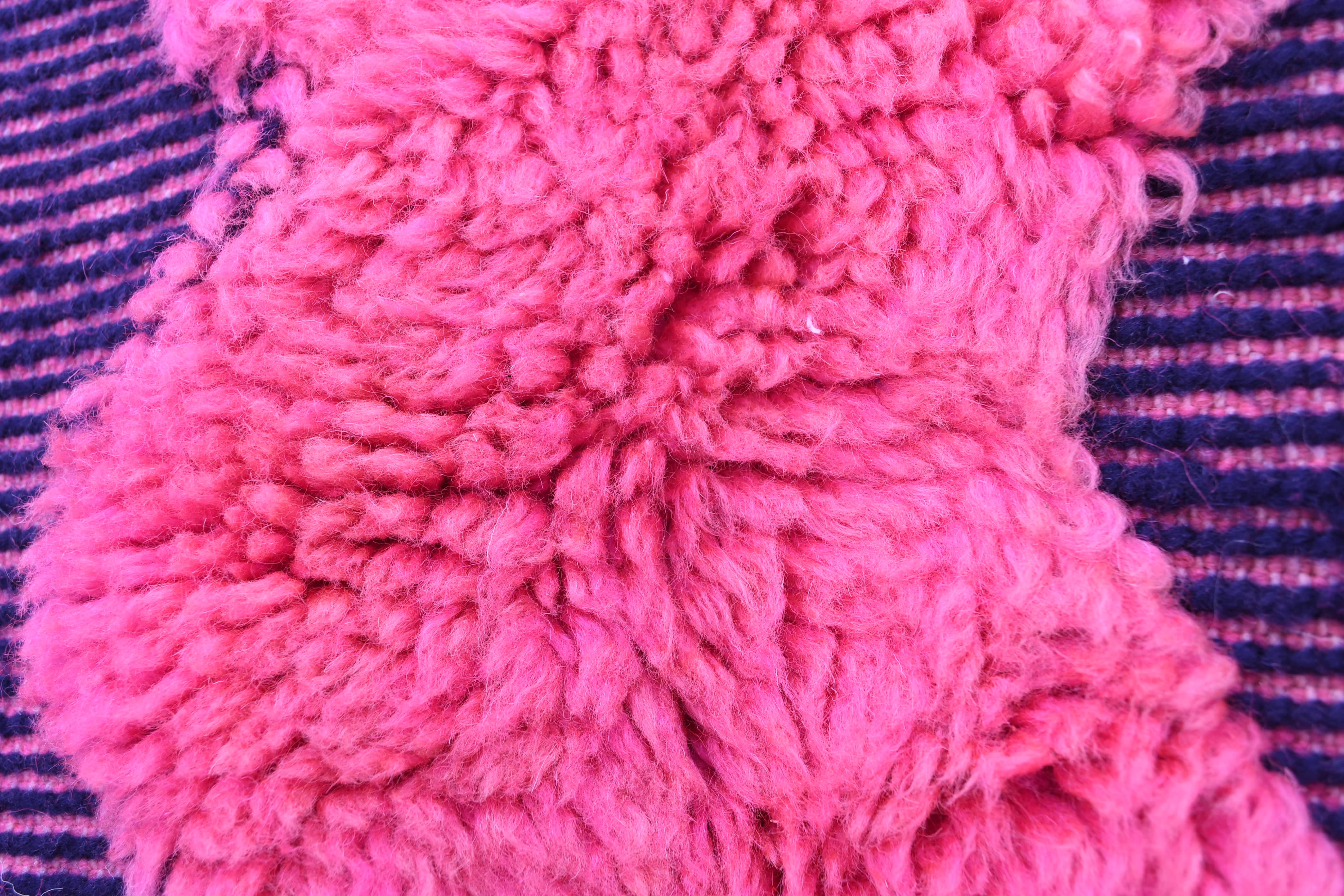 Moroccan Rug Handmade Wool 7x9 - Pink Black Geometric Boho Area Rug for Living Room Bedroom - Mrirt