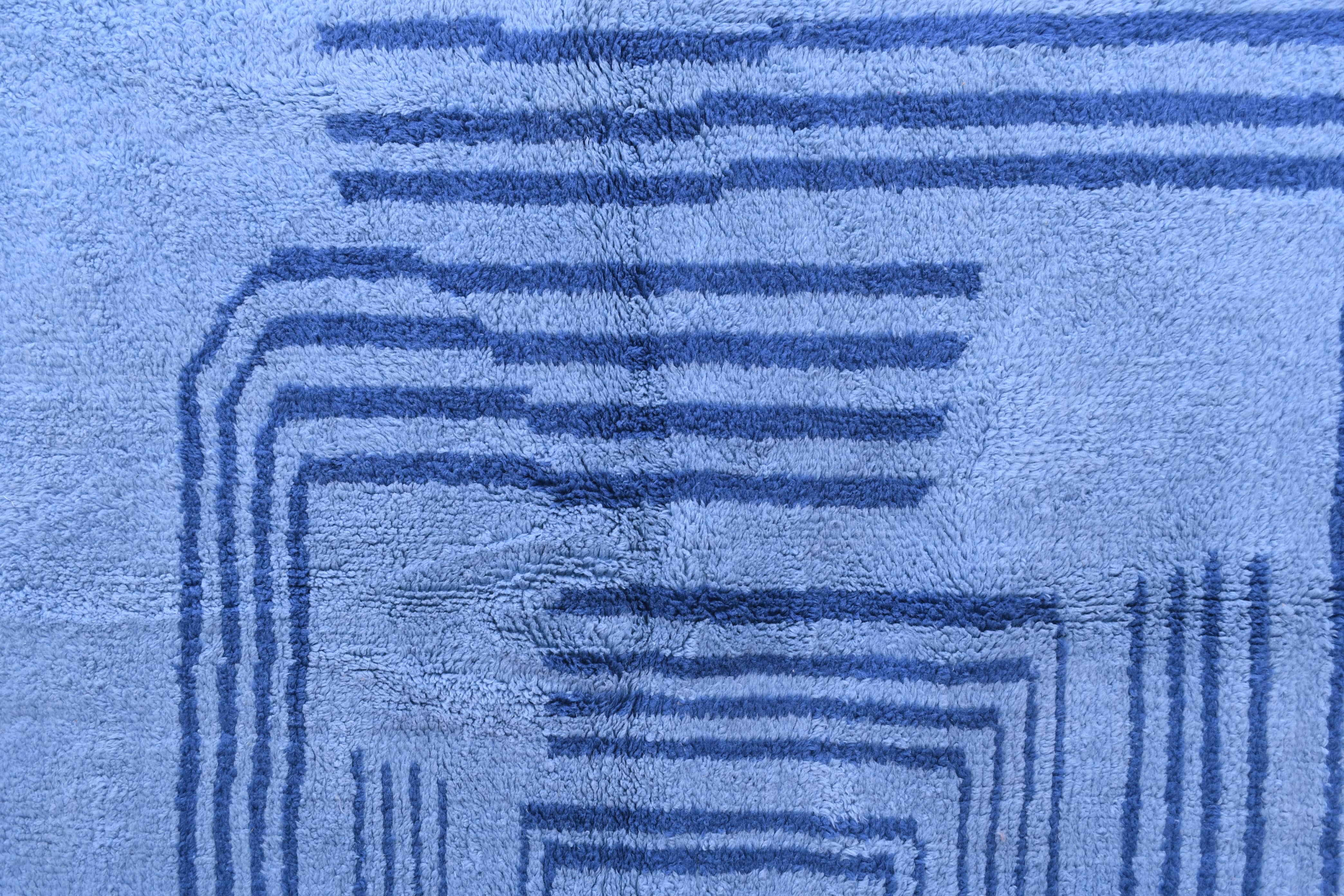 Moroccan Rug Handmade Wool 7x10 - Blue Minimalist Modern Area Rug for Living Room Bedroom - Authentic Mrirt Berber