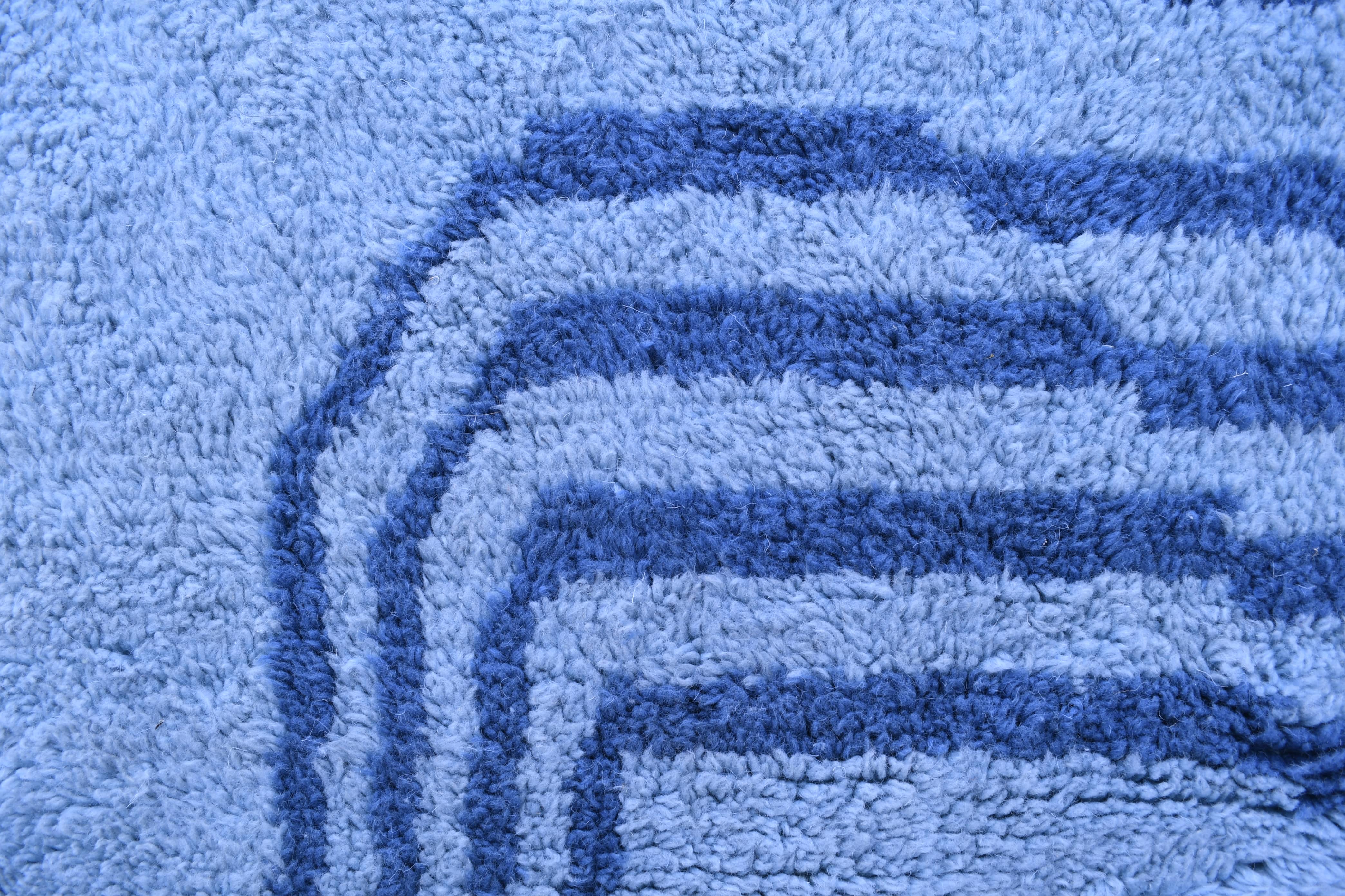 Moroccan Rug Handmade Wool 7x10 - Blue Minimalist Modern Area Rug for Living Room Bedroom - Authentic Mrirt Berber