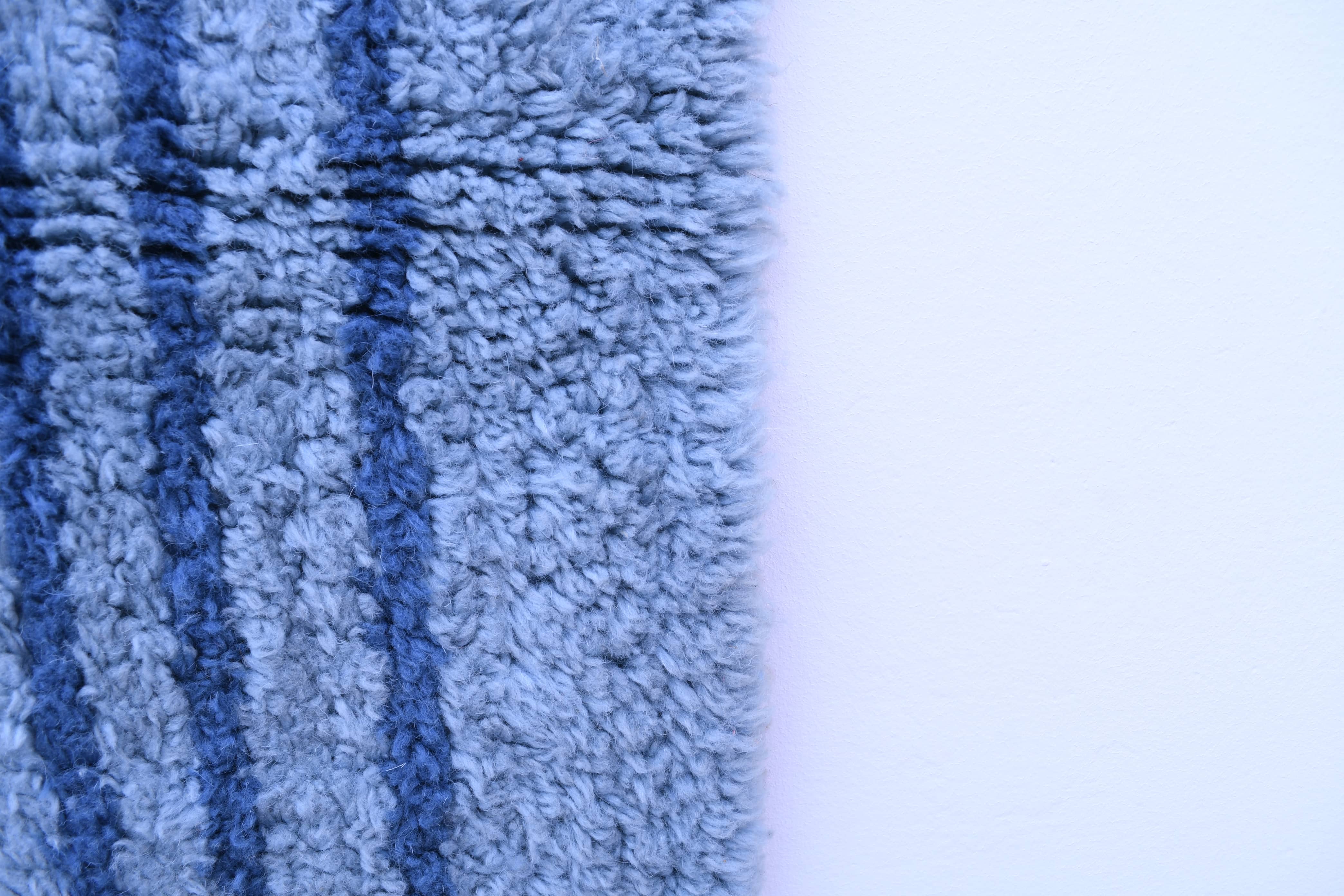 Moroccan Rug Handmade Wool 7x10 - Blue Minimalist Modern Area Rug for Living Room Bedroom - Authentic Mrirt Berber
