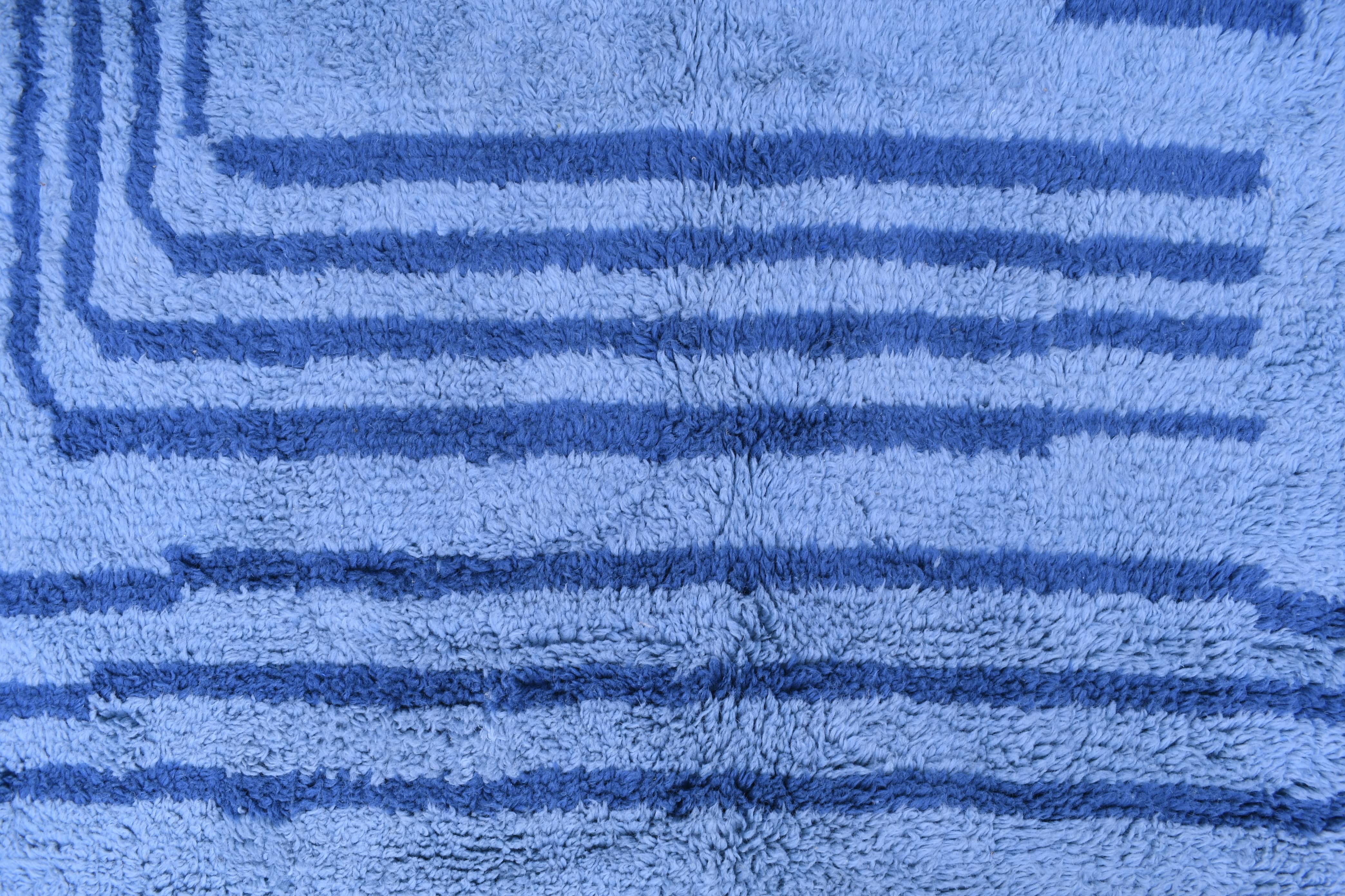 Moroccan Rug Handmade Wool 7x10 - Blue Minimalist Modern Area Rug for Living Room Bedroom - Authentic Mrirt Berber