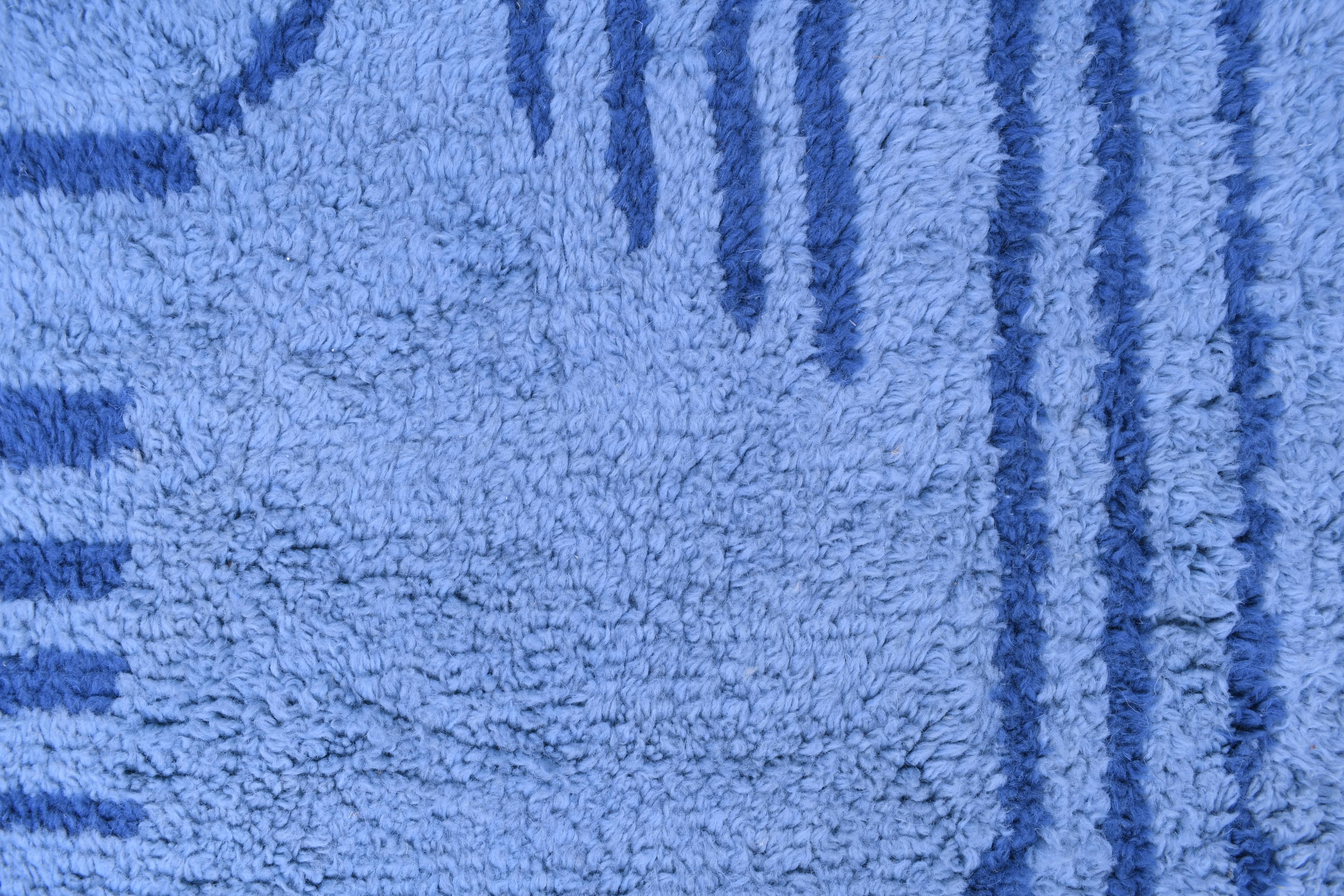 Moroccan Rug Handmade Wool 7x10 - Blue Minimalist Modern Area Rug for Living Room Bedroom - Authentic Mrirt Berber