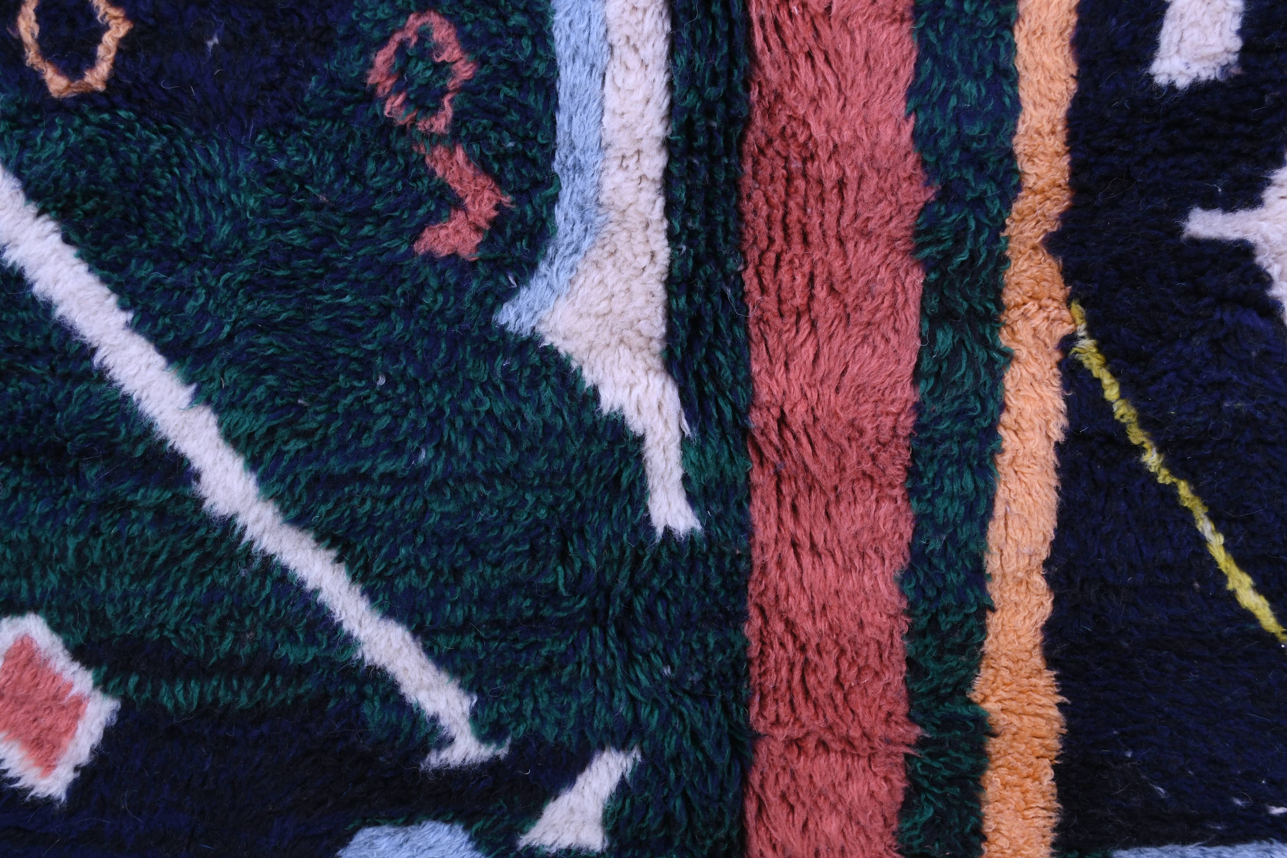 Moroccan Rug Handmade Wool 6x10 - Navy Blue Yellow Modern Boho Area Rug for Living Room Bedroom - Mrirt