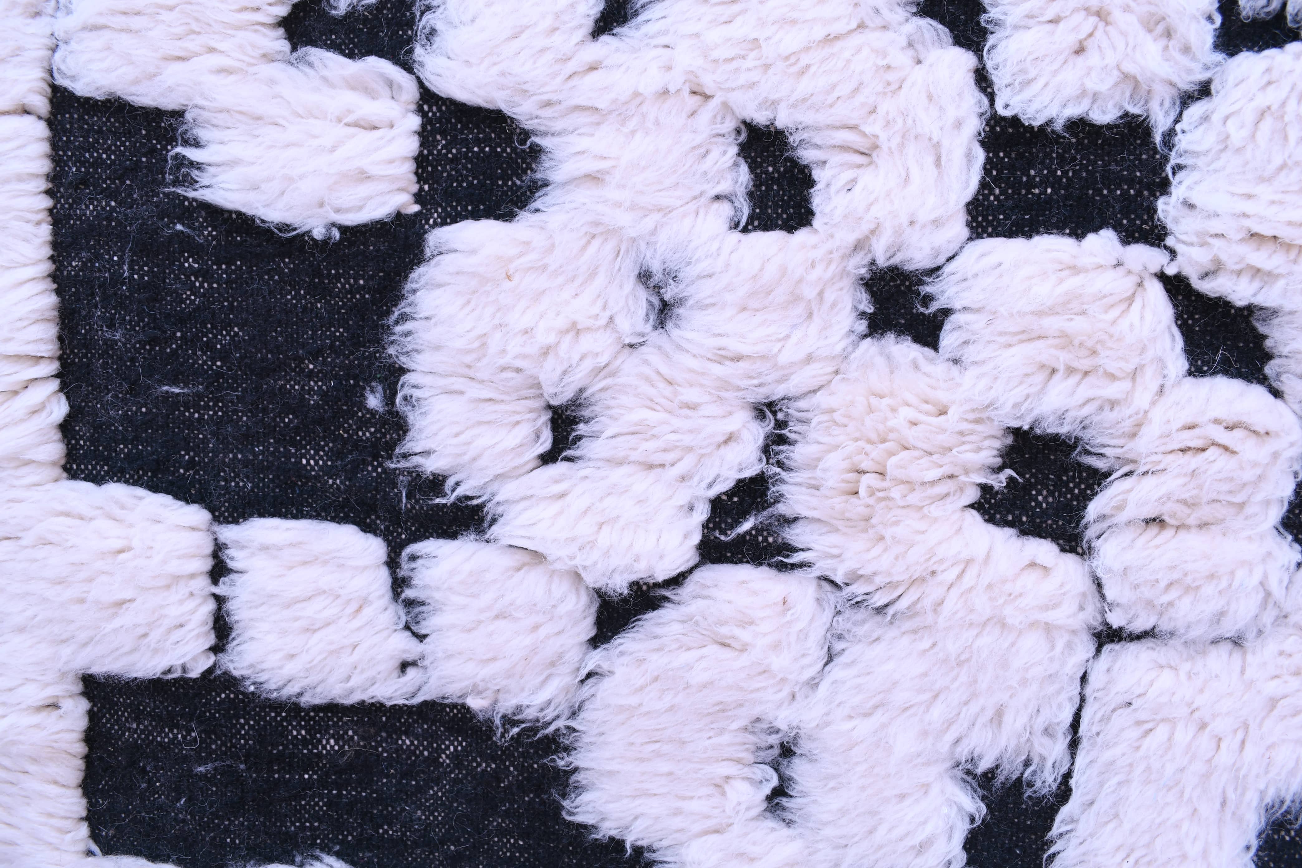 Moroccan Rug Handmade Wool 8x6 - Ivory Black Minimalist Boho Area Rug for Living Room Bedroom - Mrirt