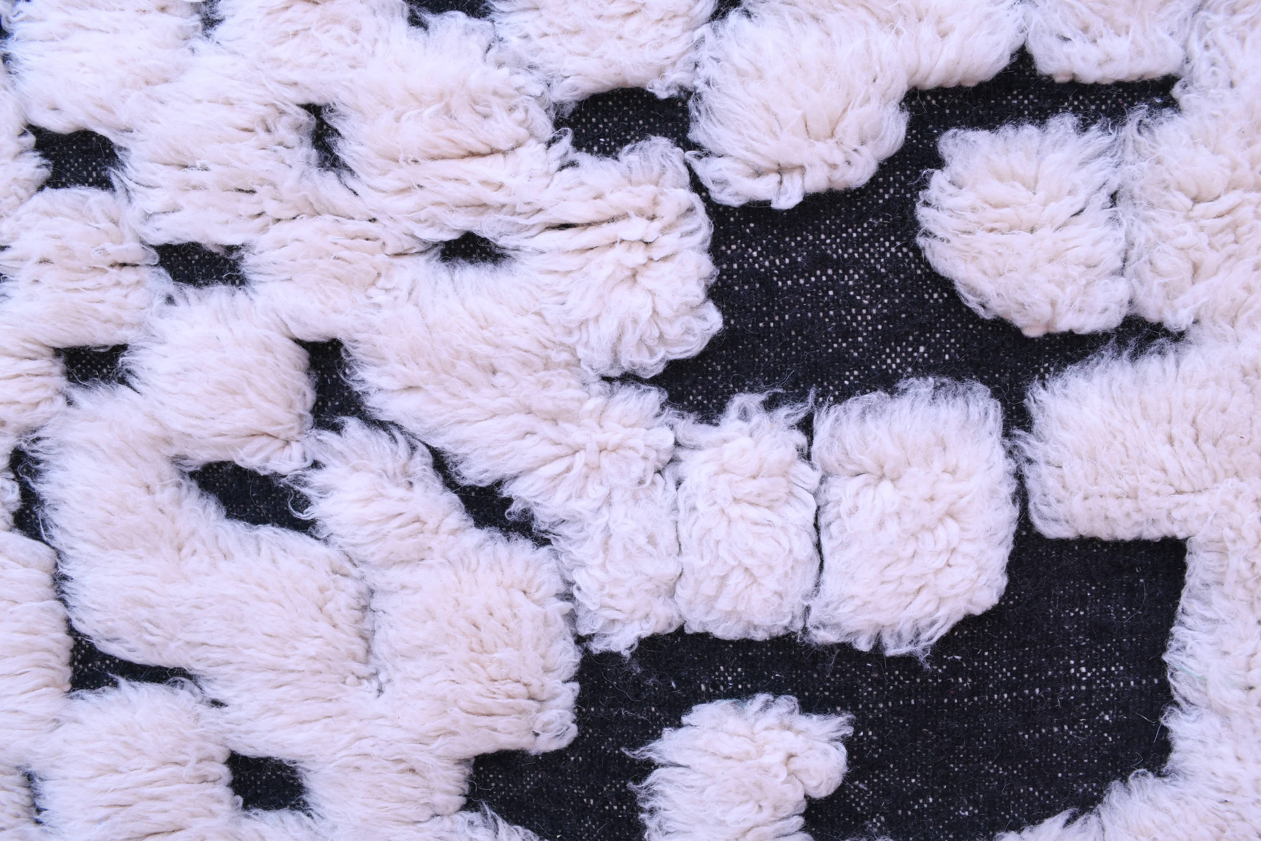 Moroccan Rug Handmade Wool 8x6 - Ivory Black Minimalist Boho Area Rug for Living Room Bedroom - Mrirt