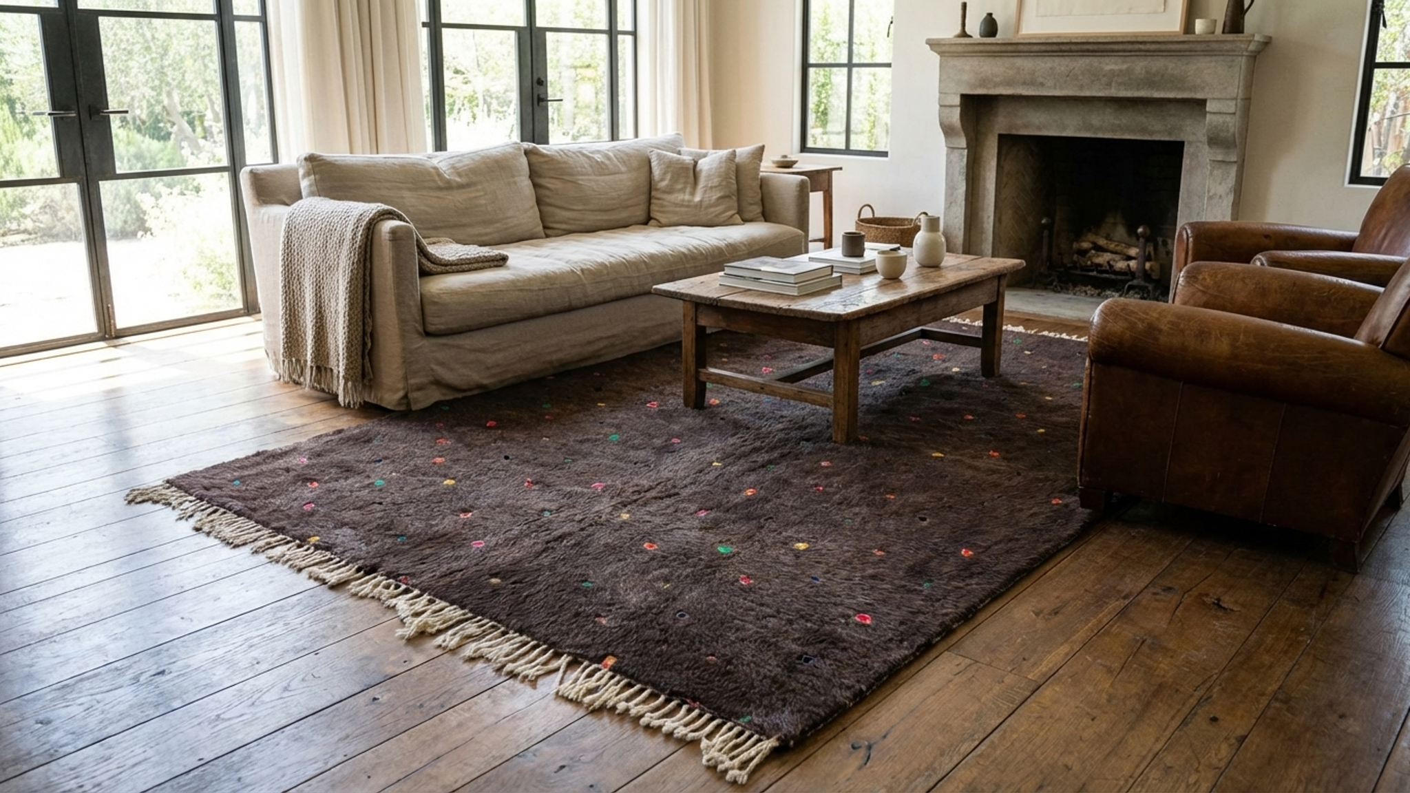 Moroccan Rug Handmade Wool 8x10 - Dark Brown Neutral Boho Area Rug for Living Room Bedroom - Mrirt Berber